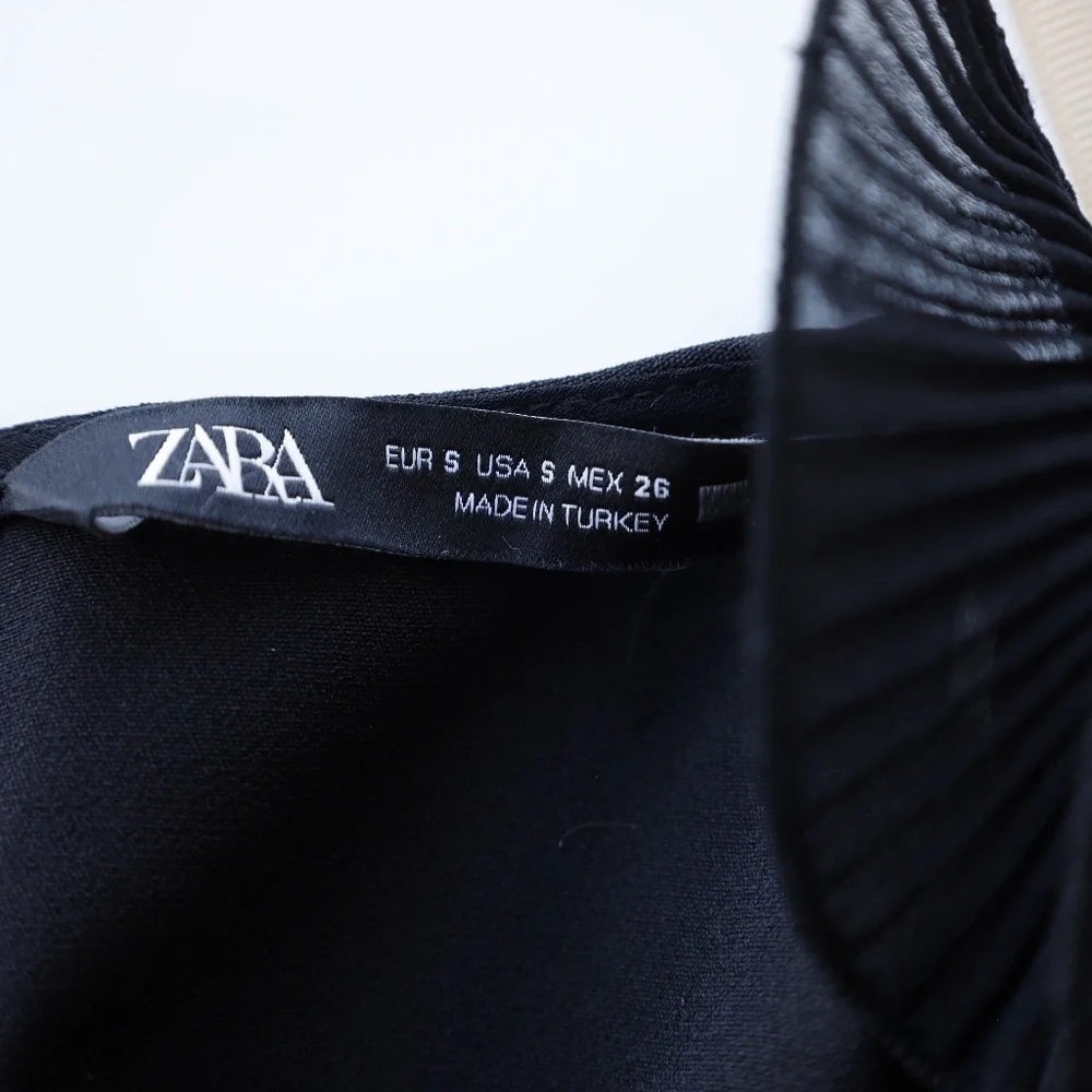 ZARA Black Pleated Ruffle Wide-Leg Belted Jumpsuit - Picture 8 of 8